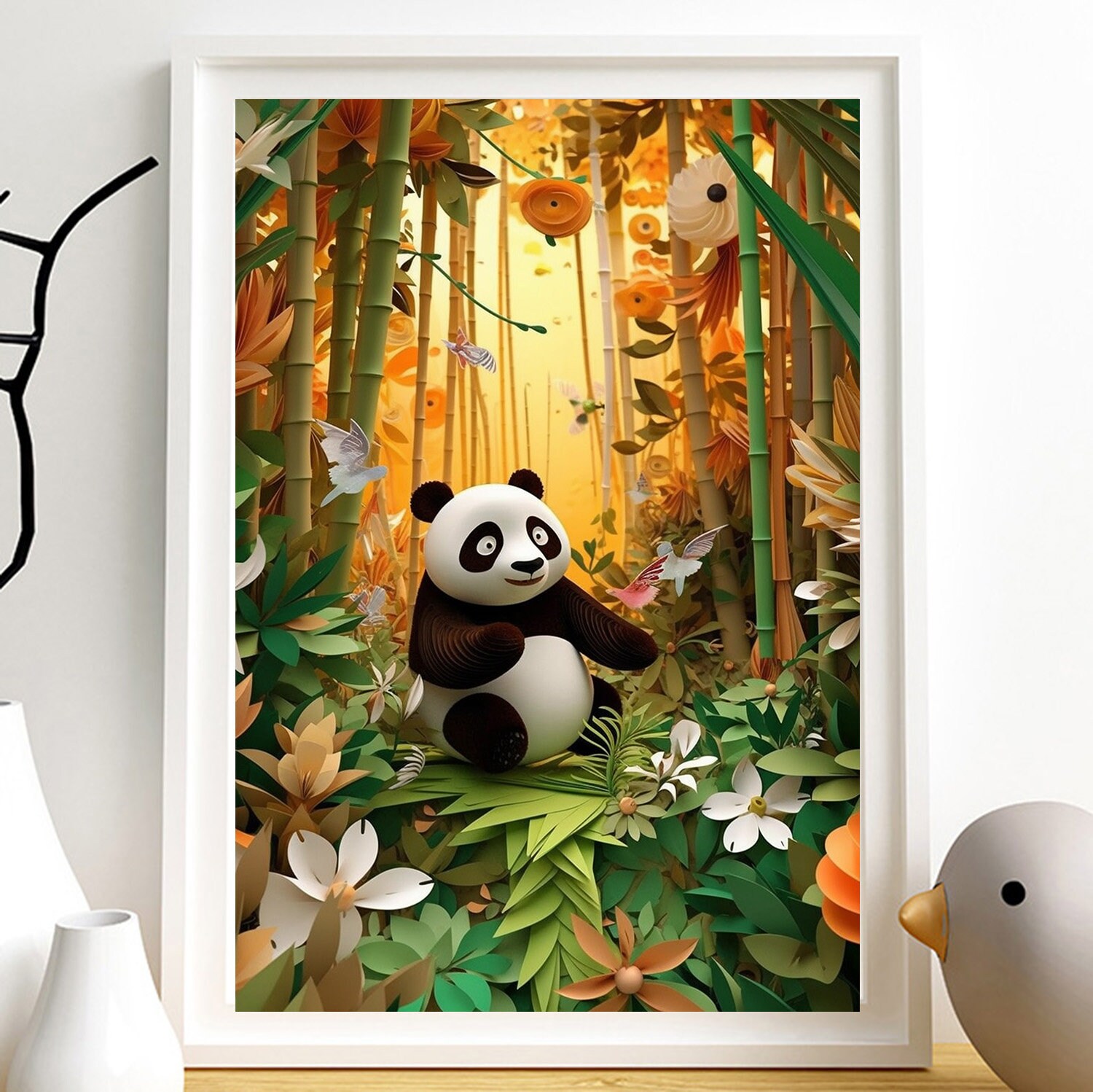Paint by Numbers DIY Panda Kit for Kids & Adults ,baby Panda Cherry  Blossoms Hammock Easy Beginner's Acrylic Painting wall Art Gift 