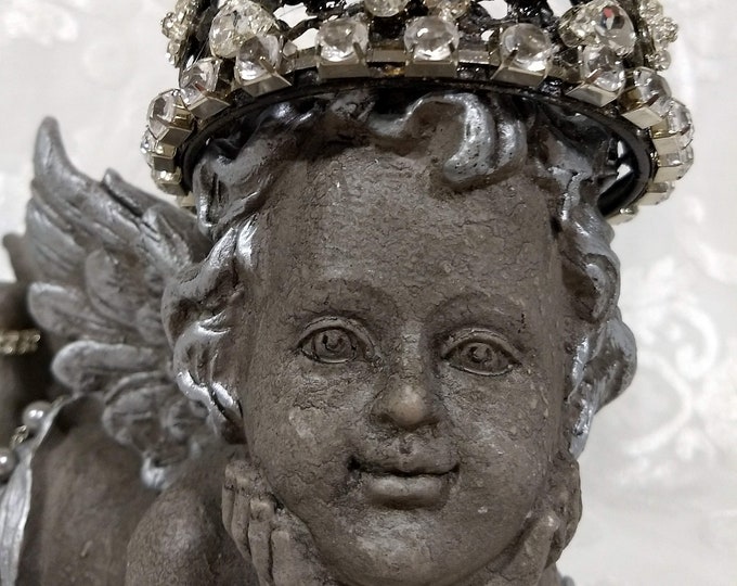 Cherub Statue Cherub Wearing Handmade Crown Embellished Etsy