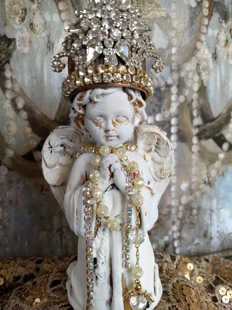Angel statue cherub statue praying Angel crowned Angel | Etsy