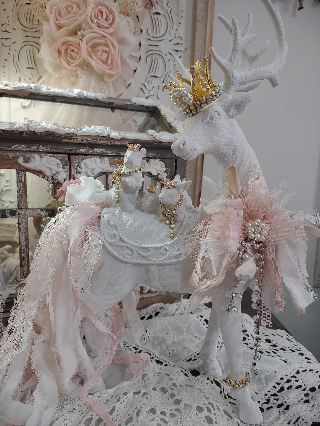 Deer Statue, Shabby Chic Deer, Deer Etsy