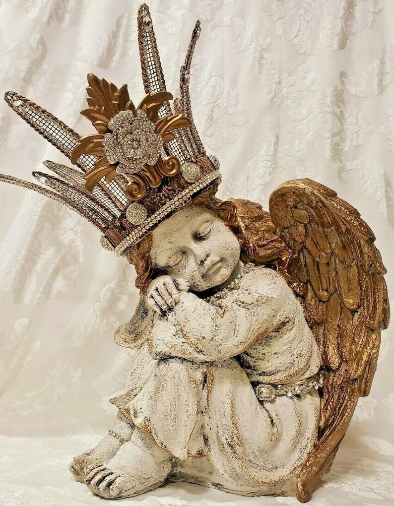 Cherub statue Large 19'' crowned cherub Resting Etsy