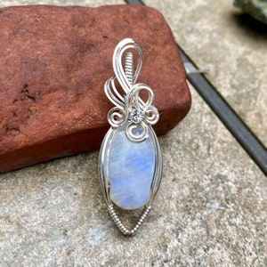 Rainbow Moonstone Wire Wrapped in Silver Plated Wire / Semi Precious Stone / Silver Plated Wire Wrap