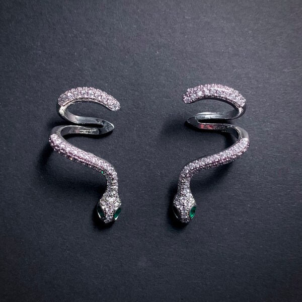 Silver & emerald Snake cuff main image 0