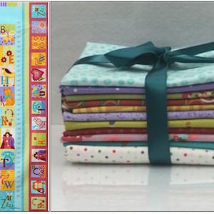 Curiosities Growth Chart Bundle - 1 Panel 10 Fat Quarters & 1/2 Meter Hintergrund Dots!
