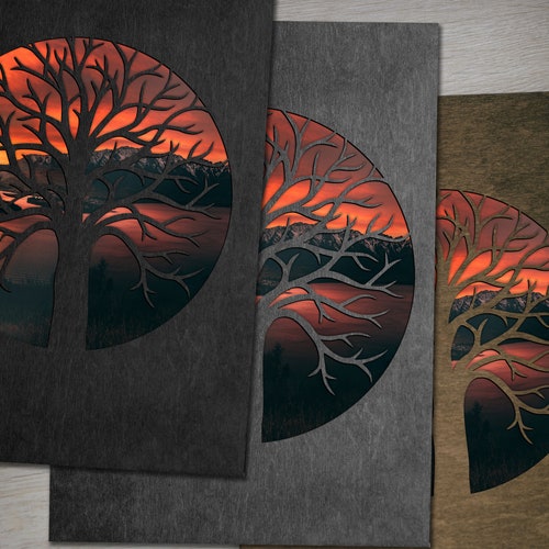 Tree print wall art, tree gift handmade, wooden tree decoration, tree poster, nature photography, custom wood shops signs, sunset printable art
