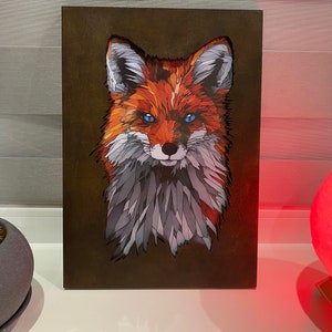 Wooden fox picture Fox wall decal Fox head wall art Fox poster artwork Geometric animal print Geometric wood animal  Woodland wall decal