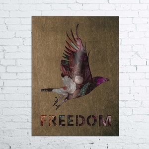 Wooden raven picture Raven wall art Raven wall decor Raven print Raven gifts Crow wall art Freedom wood signs Freedom art Modern room decor