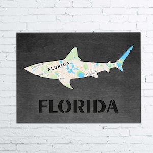 Florida Póster de madera Póster de la ciudad Regalo de Navidad para él Decoración de la pared de pescado Arte de madera Impresión de madera