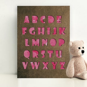 Imagen del alfabeto de los niños de madera Cartel del alfabeto alfabeto Alphabet arte pared Arte de la pared Arte de la pared impresión niños decoración del hogar