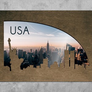 USA Wandkunst, USA Druck auf Holz, New York Skyline, New York Druckbare Kunst, New York Poster, modernes Wohndekor, Holzbild Schild