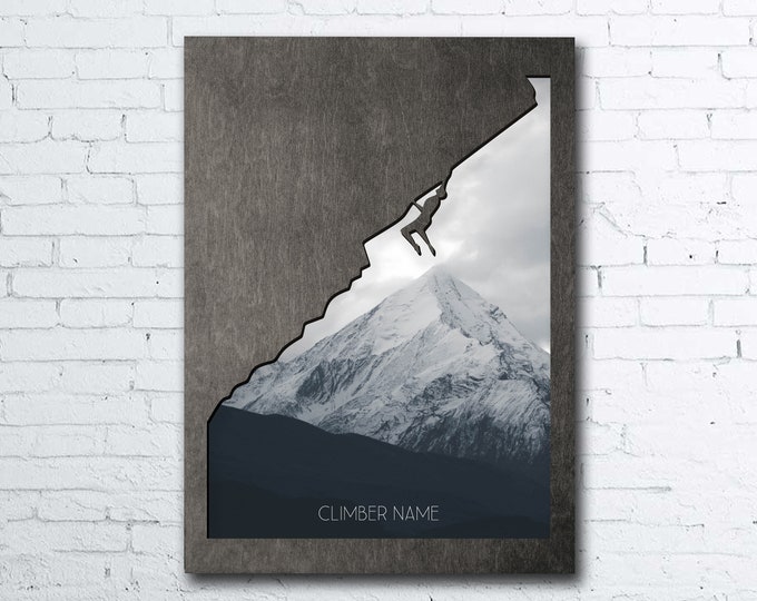 Rock Climbing Personalized Wooden Poster for Walls Best Gift for Rock Climber Custom Print Christmas Gift