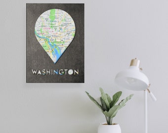 Washington Map Wooden Poster DC Gift for Christmas Wall decor Wooden Art Wooden Print