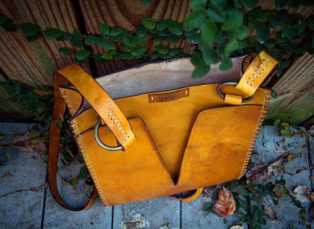 Women's Handmade Leather Shoulder Bag / Tote Bag / Hand Bag, Yellow