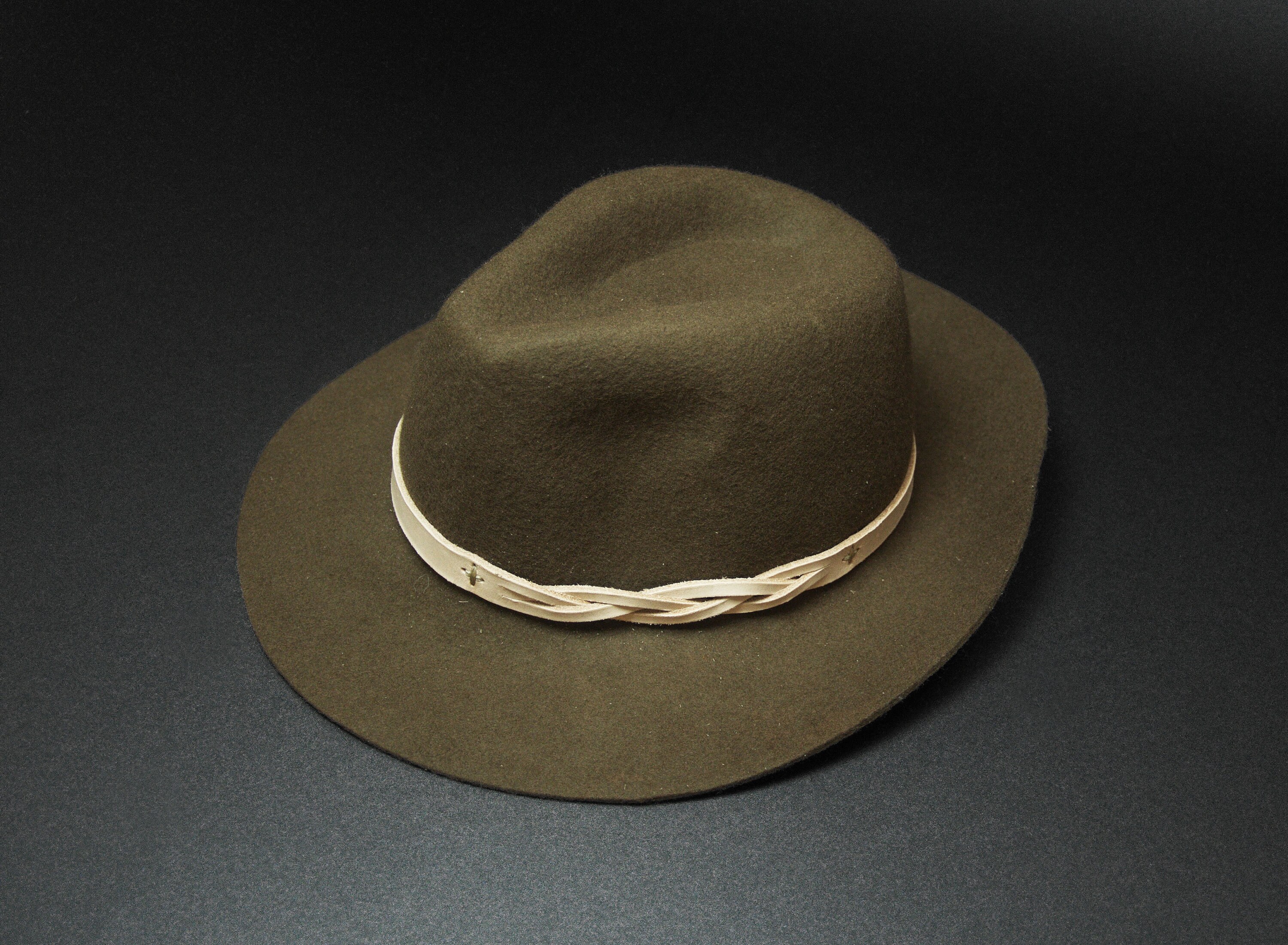 Wool Fedora Hat with braided Leather trim Black Fedora Oil Skin Wax Cotton Fedora Hat With Braided  main image 2