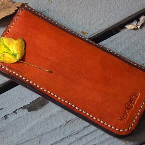 Cartera de cuero hecha a mano, color naranja, alta calidad, hecha a medida, cuero genuino curtido vegetal, envío gratuito a EE. UU.