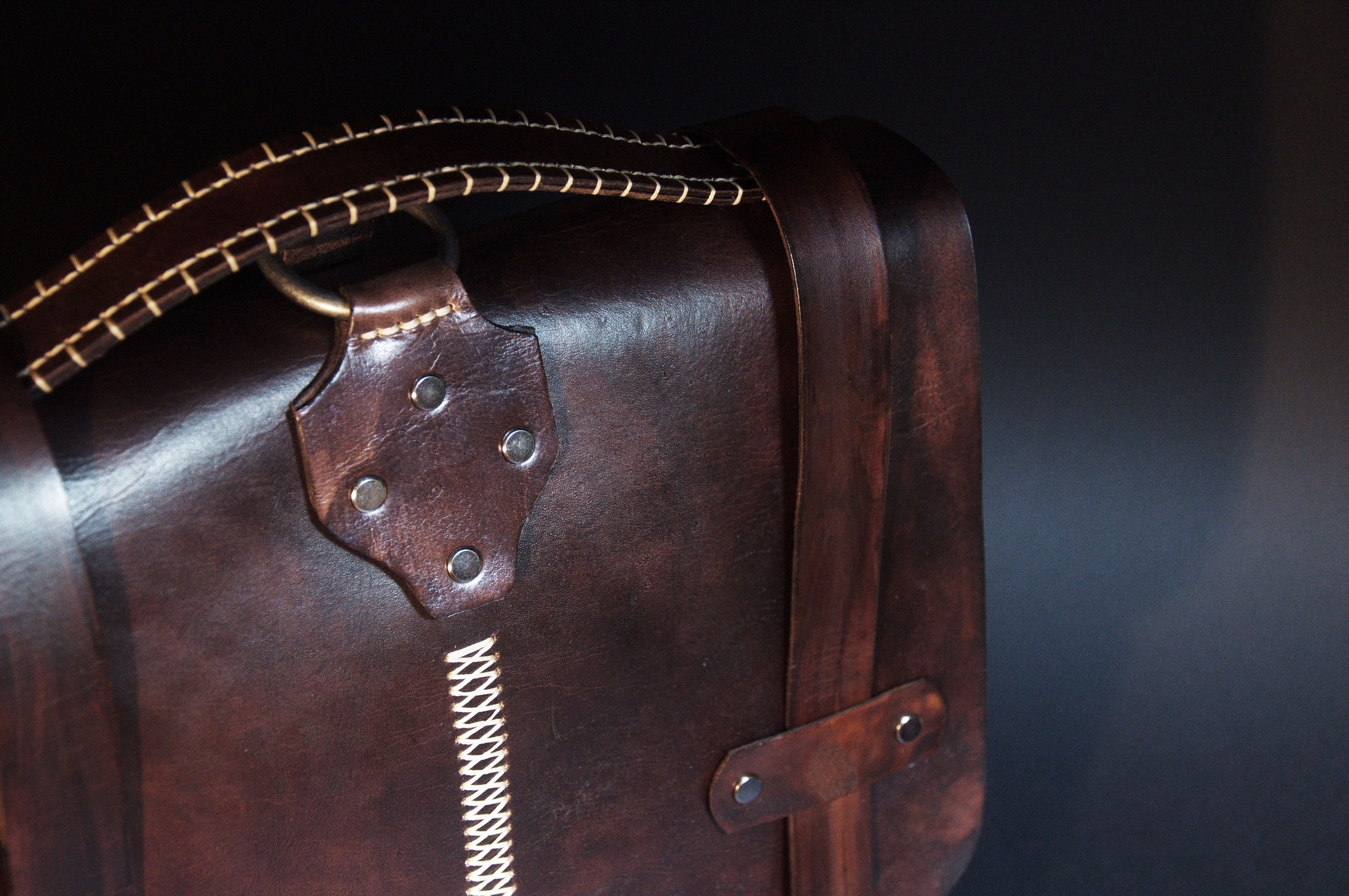 Dark Brown Handmade Leather Satchel Bag, High Quality, Vegetable Tanned