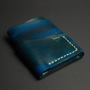 Genuine Leather Cardholder, Handmade, Evening Blue, High Quality, Heavy Duty, Vegetable tanned leather, Free shipping to US