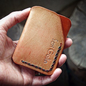 Genuine Leather Cardholder, Handmade, LightTan, Vegetable tanned leather, Free shipping to US