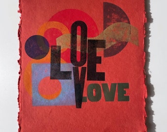 Letterpress "Shapes of Love" colorful art print.