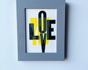 Letterpress  "LOVE "  prints. Letterpress art prints.