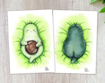 Avocado Chan, Comedy, Humor, handpainted watercolor Poster, DIN A4 8.3" x 11.7", decoration