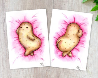 Potato Chan, Sweet Potato, Comedy, Humor, handpainted watercolor Poster, DIN A4 8.3" x 11.7", decoration