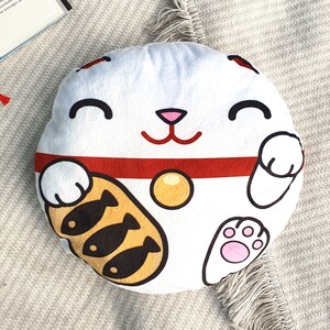 Lucky Cat travel pillow, 30cm  | 11.8" fluffy, pillowcase only, velvet fabric, washable,  Maneki Neko, Japan, Anime, Outdoor, Camping