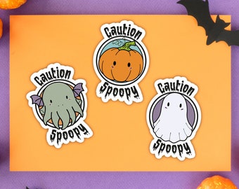 Caution Spoopy Halloween Download DIY Sticker, Pumpkin, Ghost Cthulhu, Dekoration, witchy gift, party