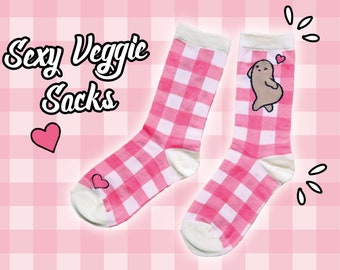 Kawaii Unisex Potato Chan Socks, Size EU 36-41, US 5.5-10, Funny Sexy Vegetables