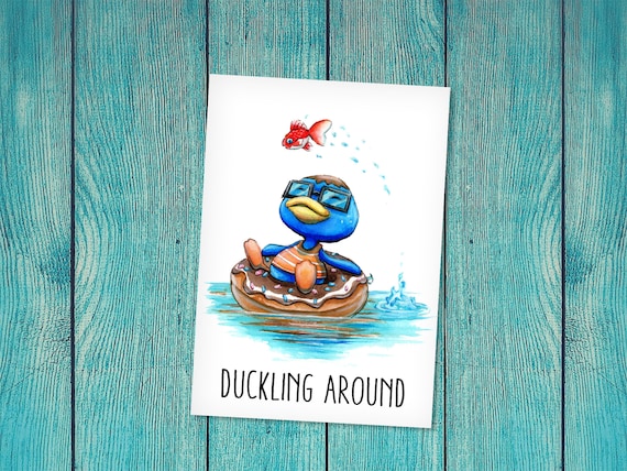 DUCK /& Ducklings on Lake Fish Dragonfly FUNNY New Unposted Postcard