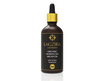 Óleo de argan marroquino, cabelo, pele, cuidados com o corpo, orgânico, autêntico, não refinado, prensado a frio, 100% puro, certificado USDA ECOCERT, garrafa de 100 ml, Lagzira London