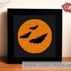 Halloween Themed Bats PDF Digital Cross Stitch Pattern