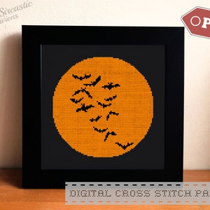 Halloween Themed Cloud of Bats PDF Digital Cross Stitch Pattern
