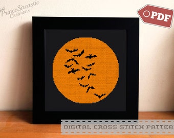 Halloween Themed Cloud of Bats PDF Digital Cross Stitch Pattern