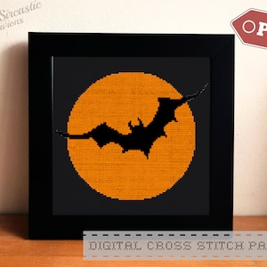 Halloween Themed Bat PDF Digital Cross Stitch Pattern
