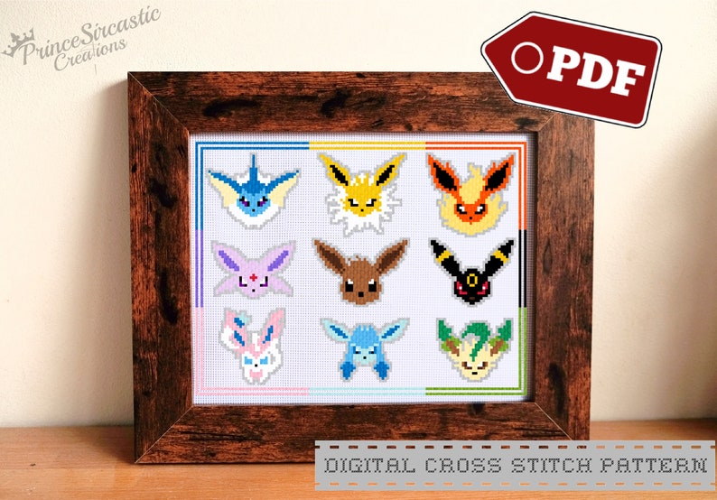 Pokemon Eevee Eeveelutions PDF Digital Cross Stitch Pattern Etsy