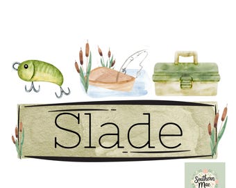 Boy's Custom Fishing PNG, Personalized Name Plate (Digital Download)