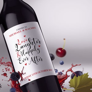 Personalised 'Love, Laughter & Happily Ever After' Wedding Wine Bottle Labels