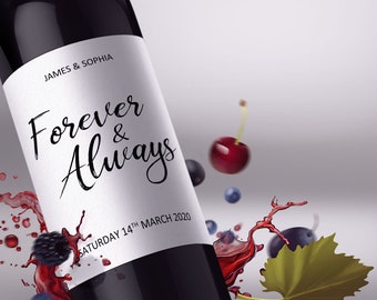 Personalised 'Forever & Always' Wedding Wine Bottle Labels