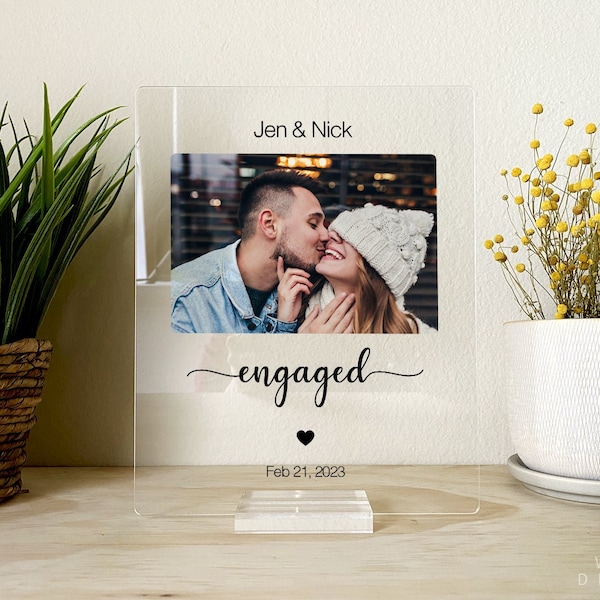 Personalized Engagement Gift, Gift for Newly Engaged Couple, Acrylic Plaque, Picture Frame, Custom Gift, Love, Couples, Weddings, PMG07