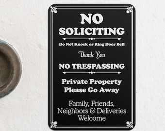 No Soliciting Metal Sign, No Trespassing, Private Property, Outdoor Signs