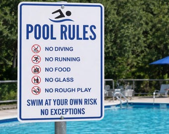 Pool Rules Sign, Metal Outdoor Signs, Swim At Your Own Risk, Pool Signage, Customizable