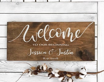 Welcome To Our Beginning Wood Sign, Wedding Decor, Welcome Sign, Wedding Sign, Wood Signs, Wedding Decorations, Rustic Wedding, Rustic Decor