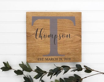 Family Letter Sign, Family Last Name, The Thompson Sign, Last Name Wood Sign, Wall Decor, Wedding Gift, Anniversary Gift, Established Sign
