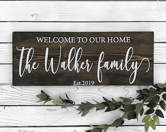 Welcome To Our Home  Sign, Customize Signs, Last Name Wood Sign, Wall Decor, Wedding Gift, Anniversary Gift, Established Sign, Entryway