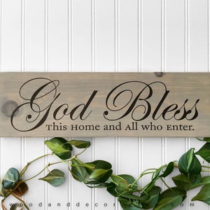 God Bless This Home and All Who Enter, Wood Sign, Sign, House Warming Gift, Religious Signs, Religious Sayings, Wood Decor, Blessings image 1