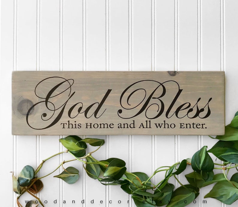 God Bless This Home and All Who Enter, Wood Sign, Sign, House Warming Gift, Religious Signs, Religious Sayings, Wood Decor, Blessings image 1