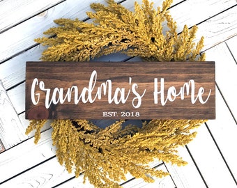 Wood Decor, Grandma's Home, Home Decor, Wood Sign, Gift For Grandma, Established, Pregnancy Announcement, Custom Sign, Housewarming Gift