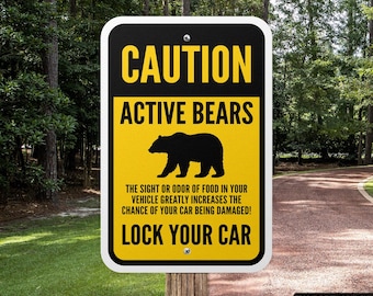 Active Bears Caution Sign, Wildlife Signage, Bear Warning Signs, Customizable, Weatherproof, Metal, Aluminum