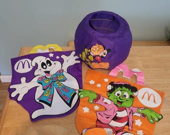 Vintage McDonald's Halloween trick or treat bags and Disney Mickey Mouse and Pluto trick or treat bag.